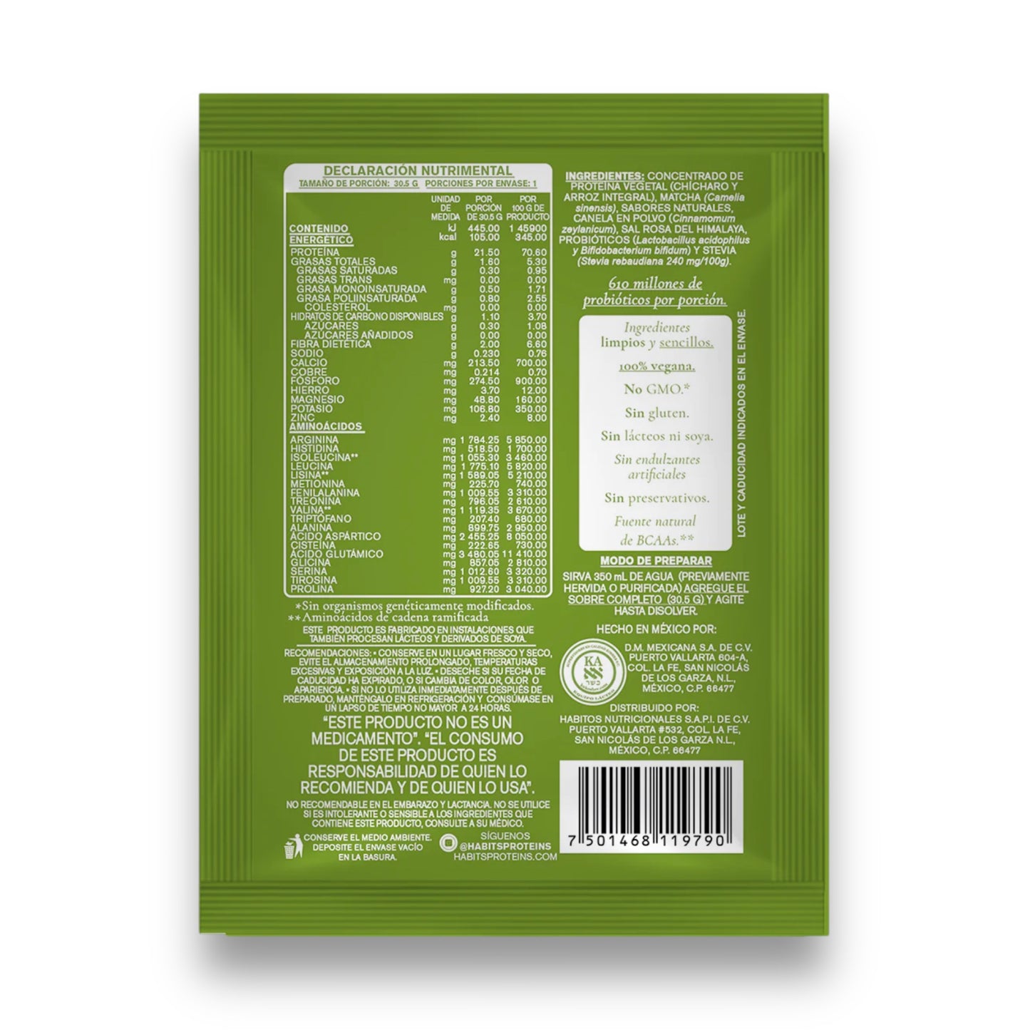 Proteína Matcha Vainilla Sobre Individual HABITS