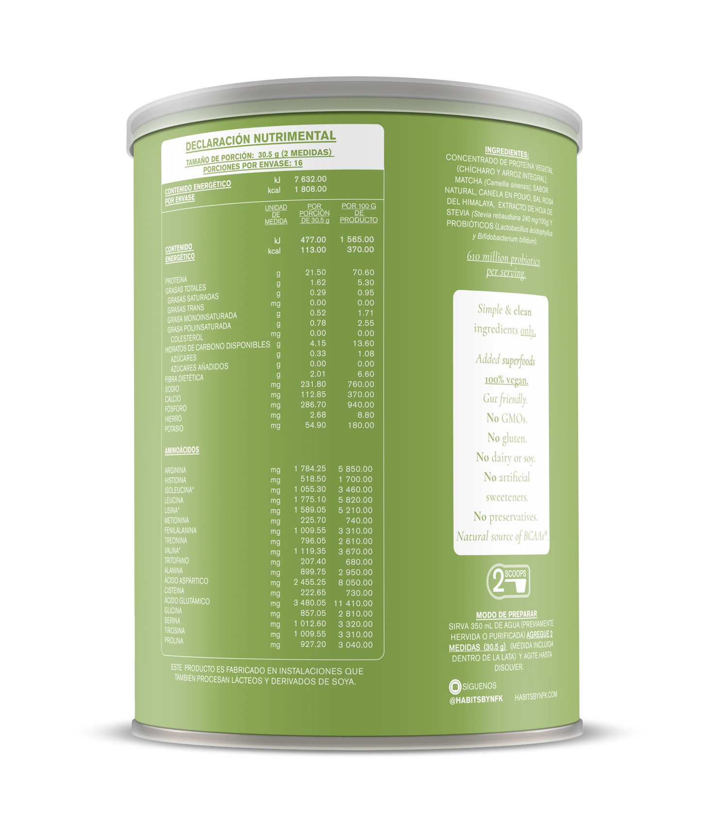 Proteína Matcha Vainilla HABITS (488g)