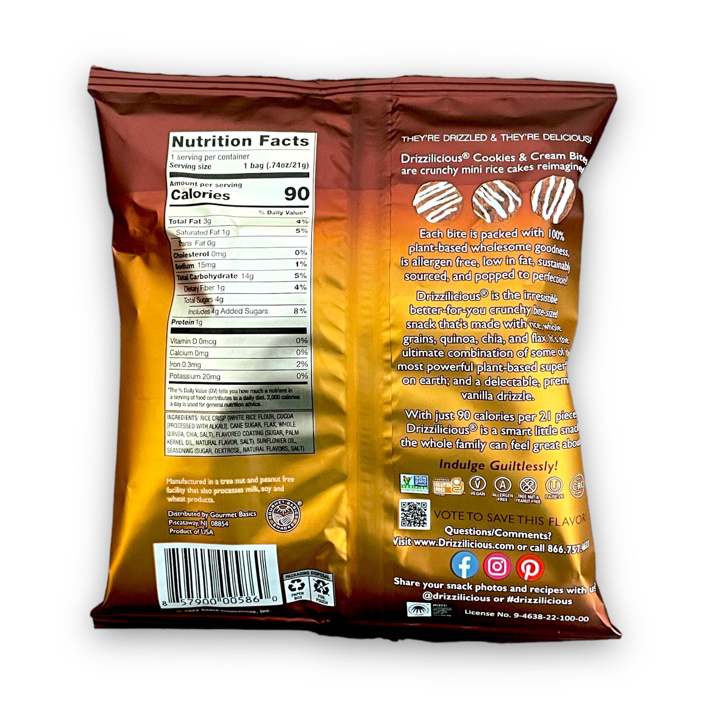 DRIZZILICIOUS Galletas de arroz sabor Cookies & Cream