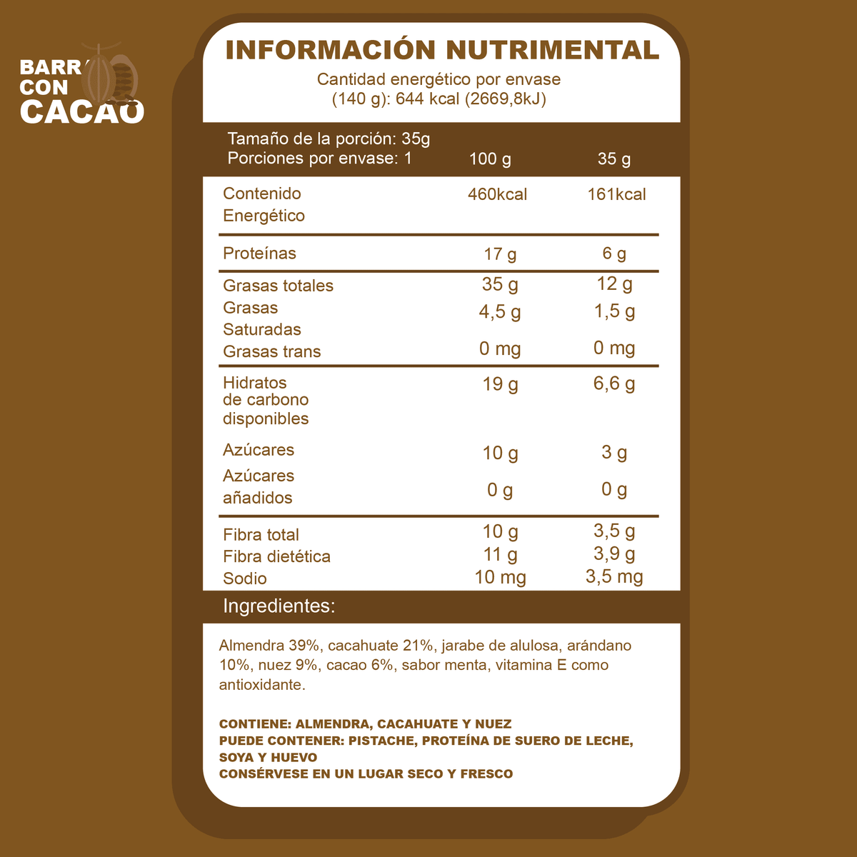 Barritas Keto de Cacao, Arándano y Almendra - 4pzs